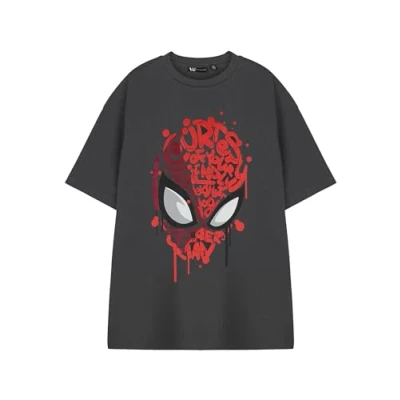 Image of Marvel Spiderman Mens T Shirt Charcoal Short Sleeve Graphic Tee Friendly Neighbourhood Spidey Superhero Comics Apparel Peter Parker Hero Top Official Merchandise for Fans