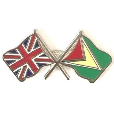 Image of Union Jack &amp; Guyana Flags Friendship Courtesy Enamel Lapel Pin Badge T1039