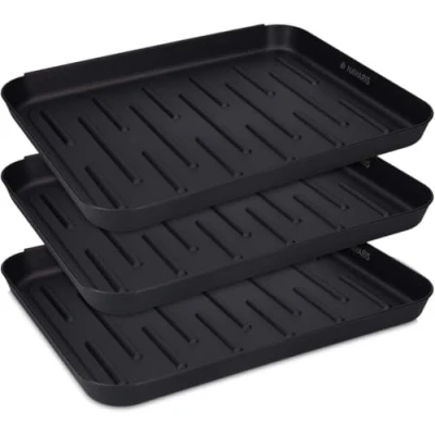 Image of Set of 3 Shoe Drip Trays Multi Purpose Boot Tray for Rain, Winter Boots, Wellies Indoor &amp; Outdoor Floor Protection in All Seasons Black