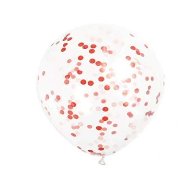 Image of Ruby Red Confetti Clear Latex Balloons (30cm) Pack of 6 Transparent Premium Latex, Perfect for Parties &amp; Celebrations