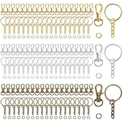 Image of BELLE VOUS 180 Pack Metal Swivel Snap Lobster Hook Clasps, Key Rings with Chain and Open Split Jump Small Trigger Claw Clasp Clips for Keychains, Lanyards, DIY Crafts &amp; Jewellery Making