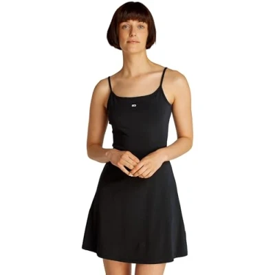 Image of Tommy Jeans Essential Strap Flare Dress Jersey dress, Women&#039;s, Size: Medium, Black