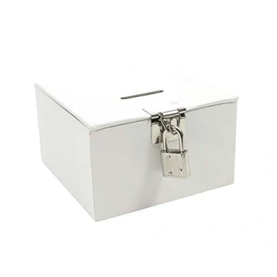 Image of Maildor Ref GB022O White Treasure Box to Customise 10.5 x 6cm, Cardboard Construction, Money Opening at Top Decorate with Pens, Pencils, Paints