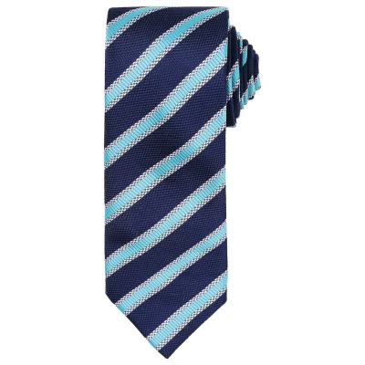 Image of Premier Mens Stripe Waffle Tie (Navy/Turquoise) One Size