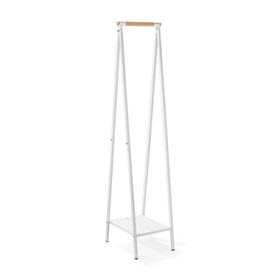 Image of Brabantia Linn Clothes Rack, Compact Free Standing Clothing Rail Storage Hang, Air, or Dry Sturdy Steel Frame &amp; Bamboo Rod 47.6 cm x 34 170 White