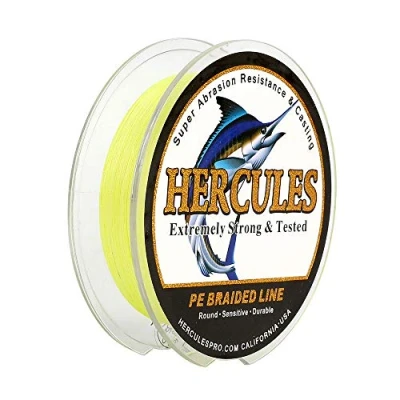 Image of Hercules Super Strong 100M 109 Yards Braided Fishing Line 70 LB Test for Saltwater Freshwater PE Braid Fish Lines 4 Strands Fluorescent Yellow, 70LB (31.8KG), 0.44MM
