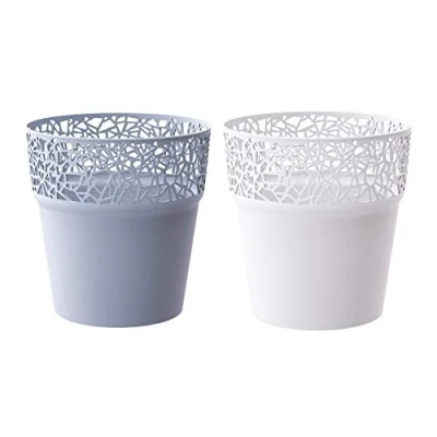 Image of Prosper Plast Set of 2 Tree Flower Pot/Herb Cover with Decorative Cutouts Ø11x13cm Grey &amp; White
