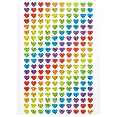 Image of Baker Ross AR958 Holographic Glitter Stick On Heart, Card, Scrapbook Stickers and Arts Crafts for Kids (Pack of 400), Assorted