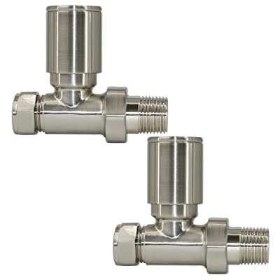 Image of Warmehaus 15mm Pair of Straight Radiator Valve for Heated Towel Rail Satin Nickel