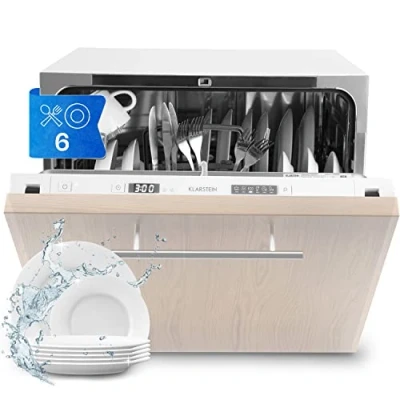 Image of Klarstein Amazonia Table Top Dishwasher Compact Countertop Dishwasher, Mini Dish Washer with Aquastop, Low Operating Noise at 49 dB, 6 Place Settings, Type: Secret, White