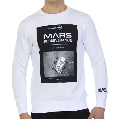 Image of NASA MARS12S Mens basic long sleeved round neck sweatshirt White Cotton Size X Small
