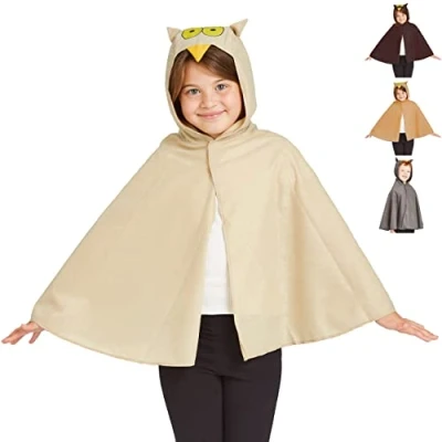 Image of Charlie Crow Snowy Owl cape costume for kids. One Size. Fits 3 8 Years.