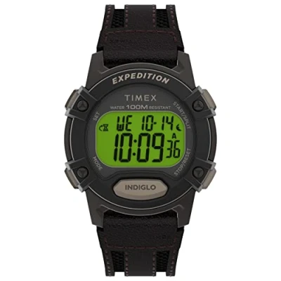 Image of Timex Men&#039;s Expedition Digital CAT5 41mm Quartz Leather Strap, Brown, 20 Casual Watch (Model: TW4B245009J)