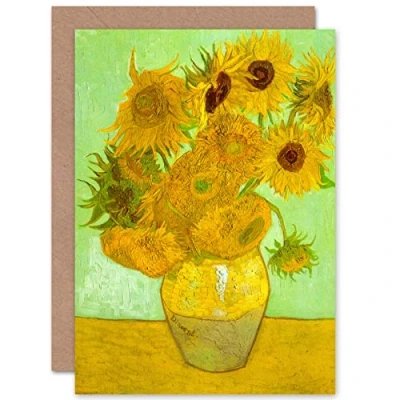 Image of Artery8 Vincent Van Gogh Twelve Sunflowers Fine Art Greeting Card Plus Envelope Blank Inside