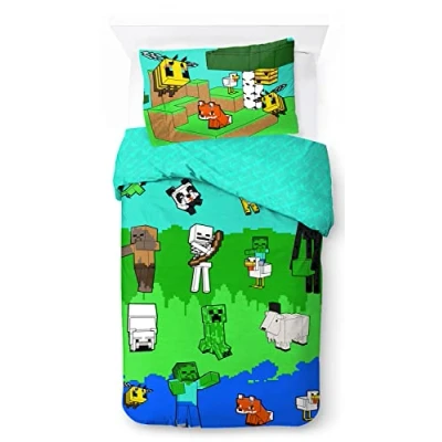 Image of Jay Franco Minecraft Creative Fashion 100% Cotton Children&#039;s Bedding Set 135 x 200 cm Single Bed Size Duvet Cover + Pillowcase 50 70