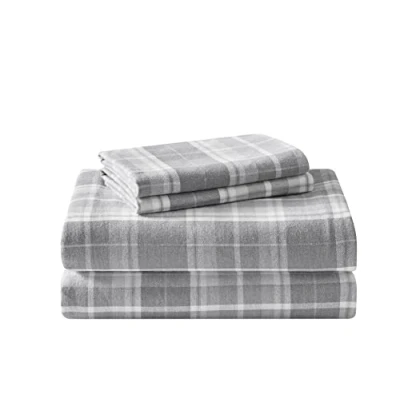 Image of Laura Ashley Home Full Sheets, Cotton Flannel Bedding Set, Brushed for Extra Softness &amp; Comfort (Mulholland Plaid Grey, Full)