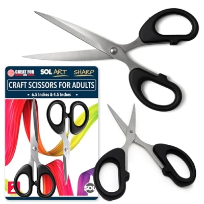 Image of SOL 2pk Craft Scissors for Adults, Different Size Multipurpose Sharp Paper Sewing, Scrapbooking, Precision Cutting Crafting, Stationery Small Home &amp; Office