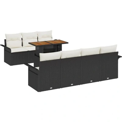 Image of vidaXL 8 Piece Garden Sofa Set with Cushions Black Poly Rattan