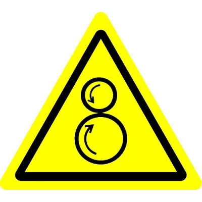 Image of ISO Safety Label Sign International Warning counter rotating rollers Symbol Self adhesive sticker 100mm Diameter