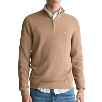 Image of GANT HALF ZIP Jumper, Men&#039;s, Size: Large, Dark khaki