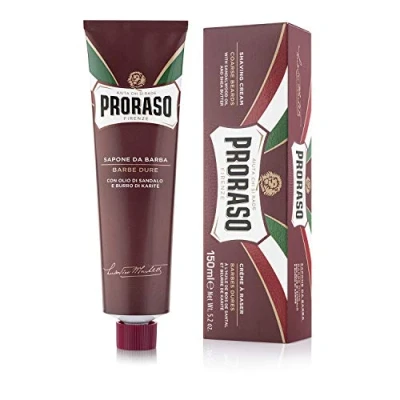 Image of Proraso Shaving Cream Tube, 150ml, Intensely Nourishing and Moisturising for Men with Sandalwood Oil Shea Butter, Made in Italy, Red