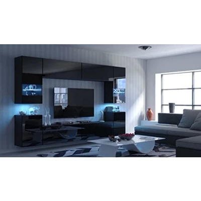Image of Com4t Style Modern Living Room Furniture Set Storage Tv unit entertainment media wall center Hi Fi cupboard cabinet (black)
