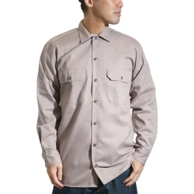 Image of Dickies Men&#039;s Long Sleeve Work Shirt Trousers, Silver, L UK