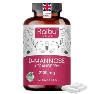 Image of D Mannose High Strength 2100 mg per Serving 160 Vegan Capsules Natural and Laboratory Tested with Cranberry &amp; Vitamin C for Urinary Tract Bladder Health Raibu
