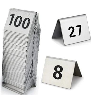 Image of Stainless Steel Restaurant Table Number Signs Plate 1 To 50 100, Double Sided Numbers, Stackable, Holder For Kitchen Dining, WeddingBanquets, Restaurants