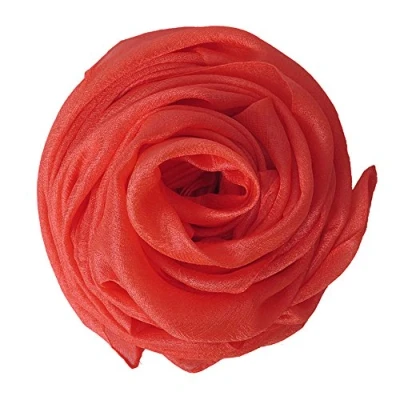 Image of Lina &amp; Lily Shimmer Sheen Scarf Shawl Wrap for Wedding Evening Dress Sheer Lightweight (Orange Red)