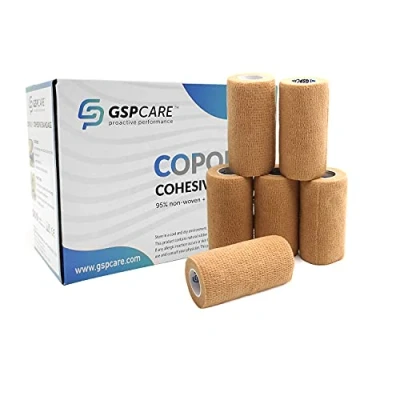 Image of GSPCARE Cohesive Bandage Wrap, 6 Rolls Non Woven Self Adhesive Wrap Strong Elastic Tape 10cm X 4.5m, Vet Kinselogy for Wrist Ankle Sprains Swelling (Skin Color)