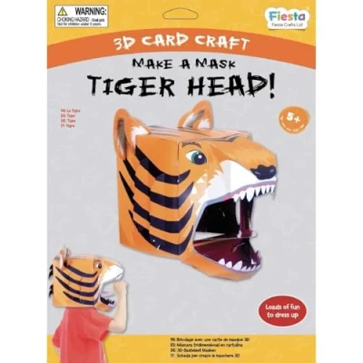 Image of Fiesta Crafts Tiger 3D Mask Kit Colourful &amp; Easy to Assemble Head Costume Complete Arts and Set Improve Motor Skills, Creativity, Imagination Fits Kids Adult Heads