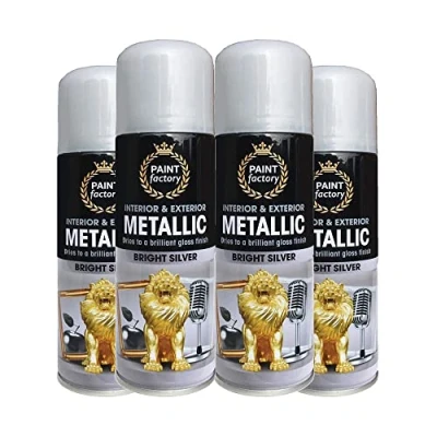 Image of Classic Signature 4 x Metallic Silver Spray Paint 200ml Multi Purpose Use, for Metal and Wooden Furniture, Ornaments, Decorative Items Much More Interior &amp; Exterior