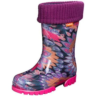Image of Demar Kids Boys Girls Wellies Rain Boots Warm Fleece Lined Light Unisex Children Wellington 8.5/9 UK Child (label 26/27) Peacock