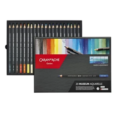 Image of Caran D&#039;Ache Museum Aquarelle Marine Pencils Assorted Colours (Pack of 20)