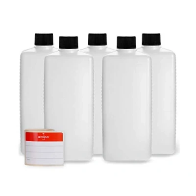 Image of Octopus 5 x 500 ml plastic bottles, HDPE bottles with black screw caps, empty square incl. labels