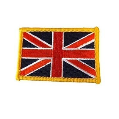 Image of Fat catz copy Union Jack Army England United Kingdom Patriotic Flag Iron Sew on Clothes Patch (Gold Border Patch)