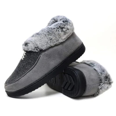 Image of DUNLOP Ladies Slippers Memory Foam Moccasins Comfortable Ankle Boots Indoor Outdoor Slip On shoes (Grey Tip Fur, UK Footwear Size System, Adult, Women, Numeric, Medium, 7)