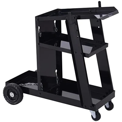 Image of DURHAND Welding Cart Welder Trolley Garage for Gas Bottles w/Safety Chain, Wheels, Black