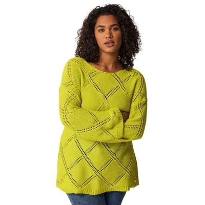 Image of EVANS Curve Chartreuse Diamond Pointelle Jumper Women&#039;s Plus Size Green