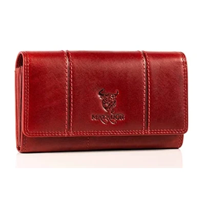 Image of MATADOR Women&#039;s Genuine Leather Wallet for Women Long Purse with TÜV Tested RFID &amp; NFC Protection, Red,