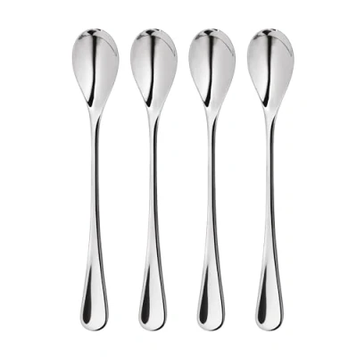 Image of Robert Welch RW2 Bright Long Handled Spoon, Set of 4. Suitable for Latte, jam and ice Cream. Made from Stainless Steel. Dishwasher Safe.