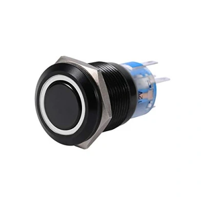 Image of Self locking Switch Latching Push Button Metal Black Shell High Flush Switch, 19mm 12V On/Off LED Latch Control 1NO1NC(White)