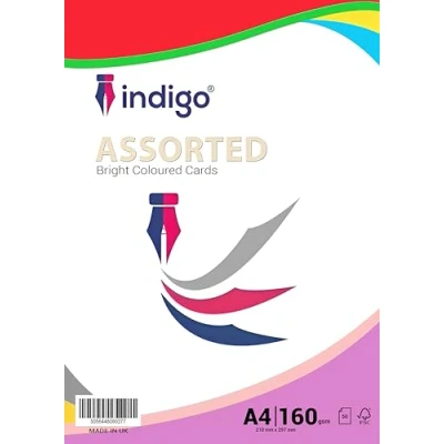 Image of Indigo® A4 White Multipurpose Copier Paper 160gsm Card Pack (160 GSM Assorted Bright, 50 Sheets)