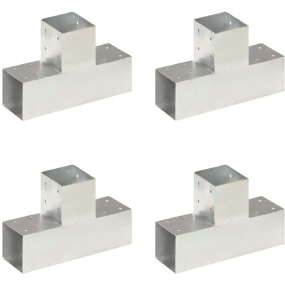 Image of vidaXL Post Connectors 4 pcs T Shape Galvanised Metal 91x91 mm