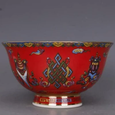 Image of WEKIVA Ceramic Bowl,Soup Bowl,Chinese Ancient Palace Style Porcelain Rice Bowl,Porridge Bowl12.2cm Chinese Famille Rose Glaze Auspicious Pattern Bowl