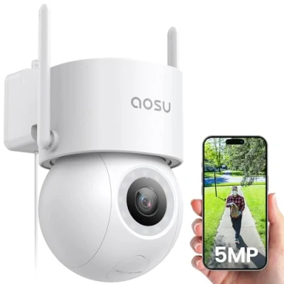 Image of AOSU 3K 5MP Security Camera Outdoor Wifi Wired with 400Lm Spotlight Full Color Night Vision, 360PTZ CCTV Camera, Surveillance Cameras 24/7 Recording, Vehicle and Protection, Spot Cruise