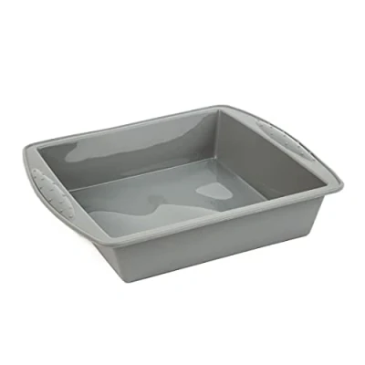 Image of Vogue Square Silicone Baking Pan 245 mm, Grey, Size: 245(W) x 245(D)mm, Flexible Tray, High Heat Resistant up to 260C Fridge, Freezer, Microwave, Oven &amp; Dishwasher Safe, DA532