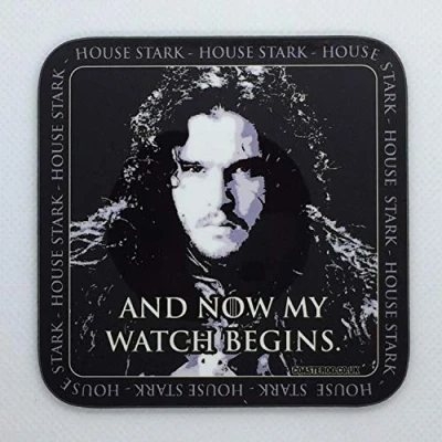 Image of And Now My Watch Begins Jon Snow from Game of Thrones Drinks Coaster Hardboard 9cm x Gloss Finish