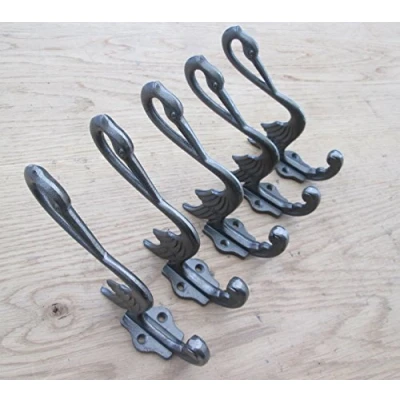 Image of IRONMONGERY WORLD® AI 5 X Antique Arts and Crafts Pelican Double Coat Hook CAST Iron Hanging Hanger